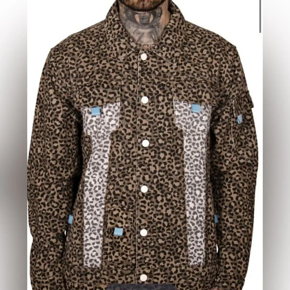 NWT The Hideout Clothing Men’s Tropics Leopard Denim Button Down Jacket - 3XL